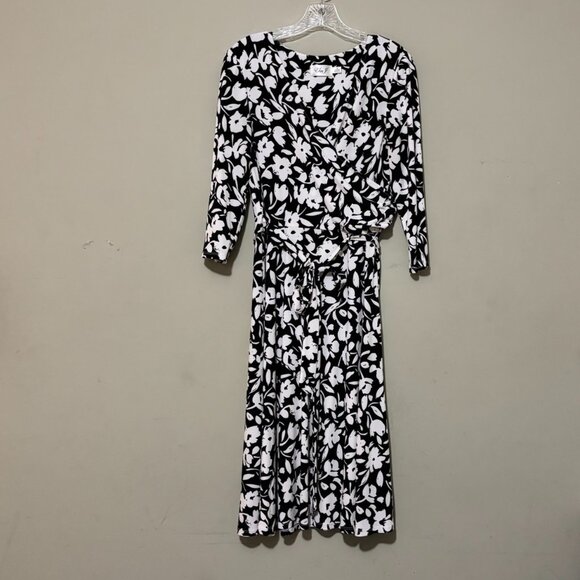 Eliza J Black White Floral Print Wrap Midi Dress – Size 10 - Picture 2 of 6